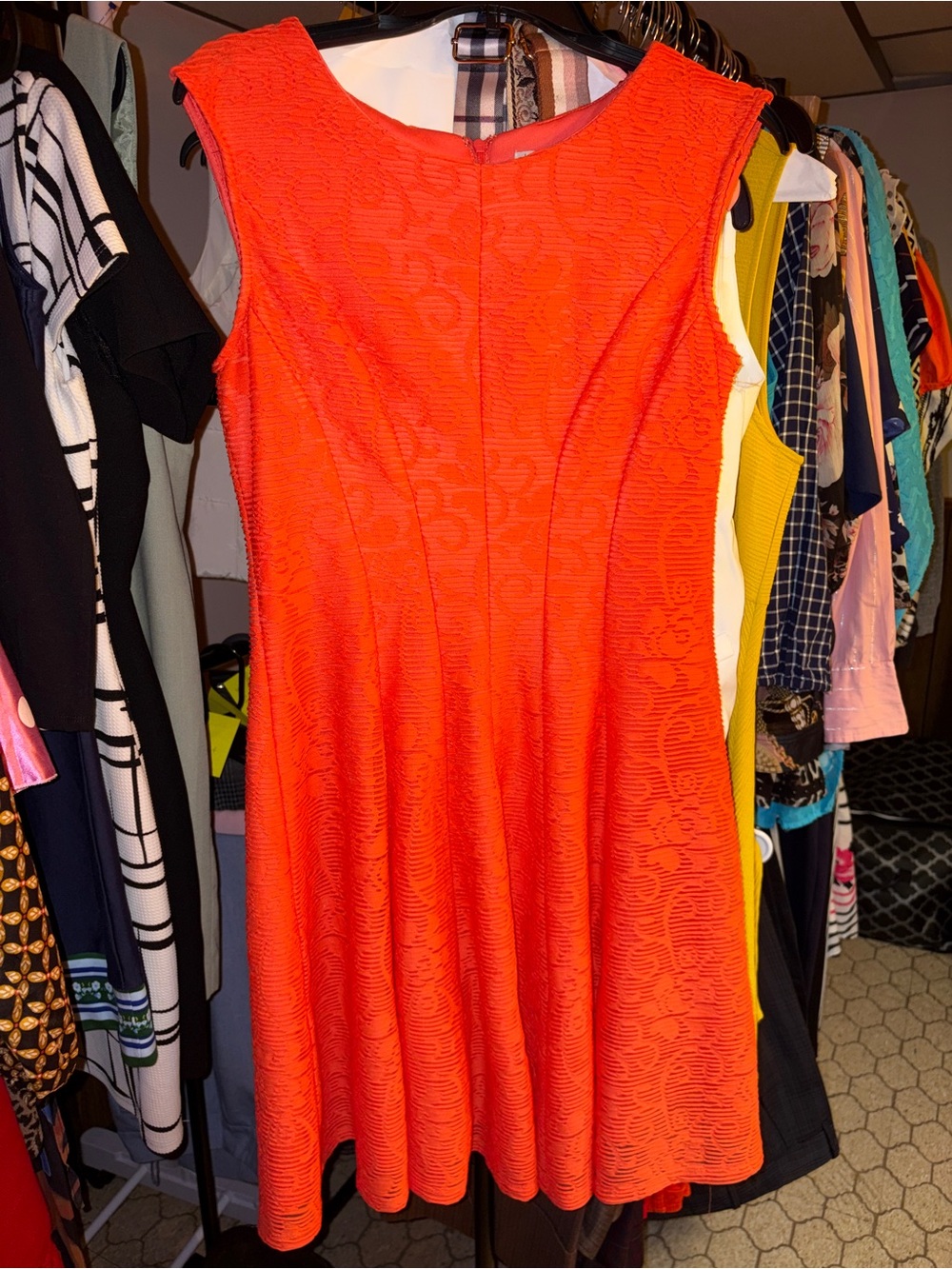 CB Established 1962 Orange Sleeveless Embroidered A-Line Midi Dress